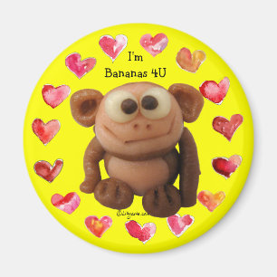 Bananes 4 magnets personnalisés par singe d'amour