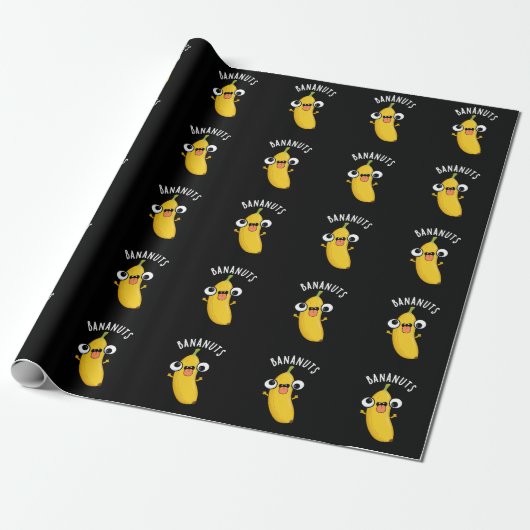 Bananuts Funny Crazy Banana Fruit Pun Dark BG Cadeaupapier (Uitgerold)