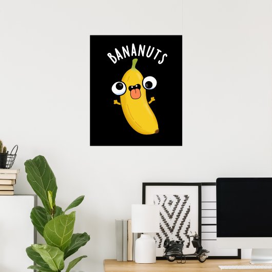 Bananuts Funny Crazy Banana Fruit Pun Dark BG Poster (Thuiskantoor)