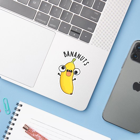 Bananuts Funny Crazy Banana Fruit Pun Sticker (Laptop met iPhone)