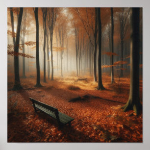 banc de forêt automnale impression sur mur, feuill