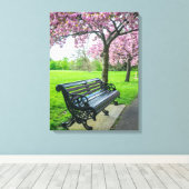 Banc et cerisier en fleurs vue toile (Insitu (Plancher de Bois))