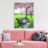 Banc et cerisier en fleurs vue toile (Insitu(Salon))