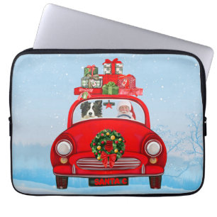 Band collie Dog in auto met kerstman Laptop Sleeve