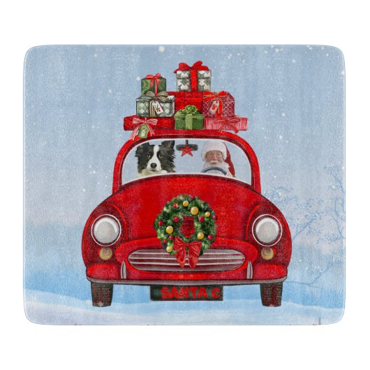 Band collie Dog in auto met kerstman Snijplank (Voorkant)