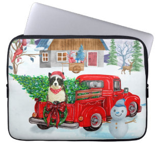 Band collie dog in kerstcadeau vrachtwagen sneeuw laptop sleeve