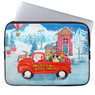 Band Collie Dog in kerstcadeauwagen Laptop Sleeve