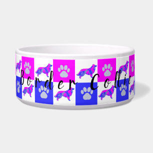 Band Collie Dog & Paw Hot Pink en Blue Dog Bowl Voerbakje