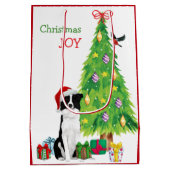 Band Collie Dog Santa Hat en kerstboom Medium Cadeauzakje (Achterkant)