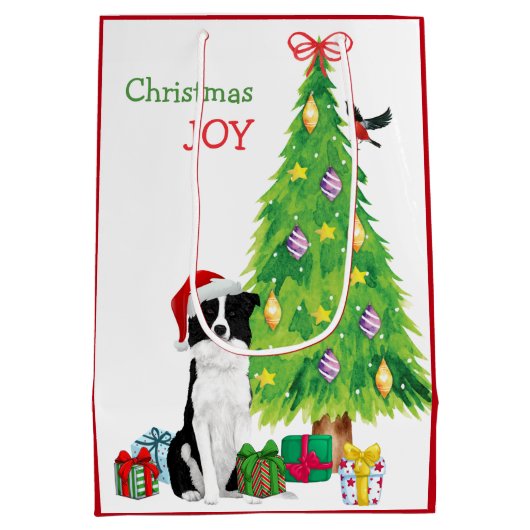 Band Collie Dog Santa Hat en kerstboom Medium Cadeauzakje (Achterkant)