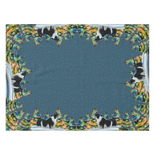 Band-collie in wintersneeuwbos kerstboom tafelkleed (Voorkant (Horizontaal))