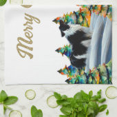 Band-collie in wintersneeuwbos kerstboom theedoek (Gevouwen)