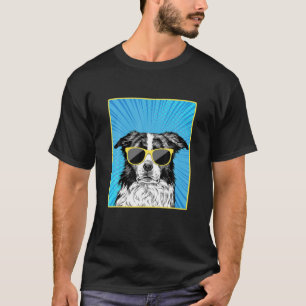 Band Collie Portrait Pop Art Dog met zonnebril T-shirt