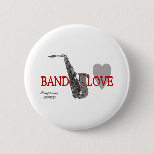 Band Love/ Saxophone Ronde Button 5,7 Cm