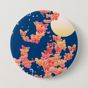 Band met vlinders - koraal, blauwgroen blauw ronde button 7,6 cm
