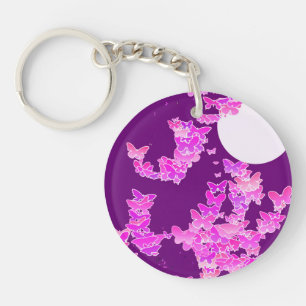 Band met vlinders - orchidee, amethyst sleutelhanger