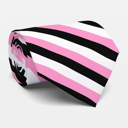 Band met zwarte, roze en witte diagonale stropen stropdas (Opgerold)