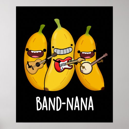 Band-nana Funny Fruit Banana Pun Dark BG Poster (Voorkant)