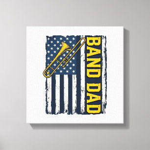 Band Vader Trombone Amerikaanse Vlag Vintage T-shi Canvas Afdruk