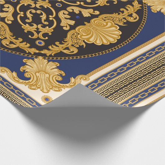 Bandana-afdruk op zwarte en blauwe achtergrond, Go Cadeaupapier (Hoek)