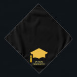 Bandana Bac d'or sur noir<br><div class="desc">Casquette de graduation dorée sur noir. Idéal pour les animaux !</div>