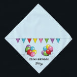 Bandana Ballons d'anniversaire colorés - C'est mon anniver<br><div class="desc">Illustration originale de Destei de ballons d'anniversaire colorés dans la palette de couleurs rouge, vert, rose, jaune, bleu et violet. Au-dessus des ballons se trouve également une bannière colorée. La couleur arrière - plan est bleu clair. Une zone de texte personnalisable dit : "C'est mon anniversaire !" tandis que sur...</div>