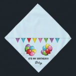 Bandana Ballons d'anniversaire colorés - C'est mon anniver<br><div class="desc">Illustration originale de Destei de ballons d'anniversaire colorés dans la palette de couleurs rouge, vert, rose, jaune, bleu et violet. Au-dessus des ballons se trouve également une bannière colorée. La couleur arrière - plan est bleu clair. Une zone de texte personnalisable dit : "C'est mon anniversaire !" tandis que sur...</div>