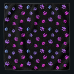 Bandana Bleu rose violet Empreintes de pattes Motif noir<br><div class="desc">Montrez combien vous aimez les animaux avec ce joli bandana à motif empreinte de patte rose et bleu,  mignon et violet. Parie que votre animal de compagnie aura l'air adorable le porter aussi!</div>