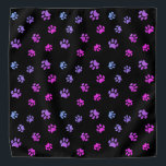Bandana Bleu rose violet Empreintes de pattes Motif noir<br><div class="desc">Montrez combien vous aimez les animaux avec ce joli bandana à motif empreinte de patte rose et bleu,  mignon et violet. Parie que votre animal de compagnie aura l'air adorable le porter aussi!</div>