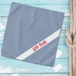 Bandana Bleu simple et rayures blanches nom rouge personna<br><div class="desc">Une écharpe pour votre animal de compagnie. Vous pouvez l'associer à nos autres designers. Changez le nom au moment de l'achat au nom de votre animal de compagnie. et le rend heureux.</div>