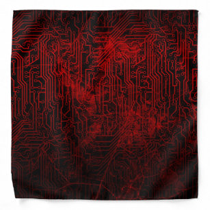 Bandana Carte Cyber Doomsday Dark Gothic Red Circuit Board