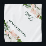 Bandana Chien d'honneur | Chien floral en animal de compag<br><div class="desc">Qui ne veut pas montrer ses bébés à fourrure à l'un des jours les plus spéciaux de leur vie ? Le design présente des fleurs tropicales rose pâle et blanche, avec une végétation luxuriante. "Chien d'honneur" avec le nom de votre animal de compagnie à l'angle opposé. Ajoutez votre libellé personnalisé...</div>