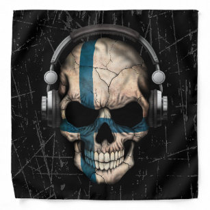 Bandana Crâne finlandais rayé du DJ avec des écouteurs