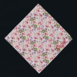 Bandana Fleurs de jardin Motif Personnalisé Nom de l'anima<br><div class="desc">Un joli motif floral,  personnalisé avec le nom de votre animal. Décoré d'aquarelles rose girly et violet pastel,  ce bandana vous surprendra. Offrez-vous une écharpe assortie,  avec votre propre nom !</div>