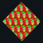 Bandana Joli Motif elfe de Noël en rouge<br><div class="desc">elfe de Noël habillé en motif vert sur arrière - plan rouge. Le texte Milo peut être personnalisé.</div>