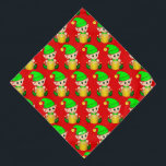 Bandana Joli Motif elfe de Noël en rouge<br><div class="desc">elfe de Noël habillé en motif vert sur arrière - plan rouge. Le texte Milo peut être personnalisé.</div>
