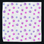 Bandana Motif Empreinte de patte bleu rose violet<br><div class="desc">Montrez combien vous aimez les animaux avec ce joli bandana à motif empreinte de patte rose et bleu,  mignon et violet. Parie que votre animal de compagnie aura l'air adorable le porter aussi!</div>