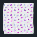 Bandana Motif Empreinte de patte bleu rose violet<br><div class="desc">Montrez combien vous aimez les animaux avec ce joli bandana à motif empreinte de patte rose et bleu,  mignon et violet. Parie que votre animal de compagnie aura l'air adorable le porter aussi!</div>