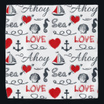 Bandana motif nautique sans fil<br><div class="desc">motif nautique sans fil avec symboles nautiques (voilier, ancre, vagues, hippodrome, coeurs rouges) et décoration de coeur rouge avec texture sur arrière - plan blanc</div>