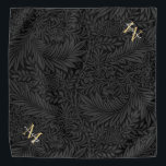 Bandana Nom de l'animal de compagnie Black Botanical Gold<br><div class="desc">Nom personnalisé de l'animal de compagnie Black Botanical Gold Script bandana avec un monogramme et un nom de script.</div>