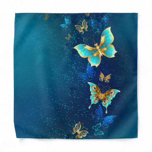 Bandana Papillons d'or sur un Arrière - plan bleu