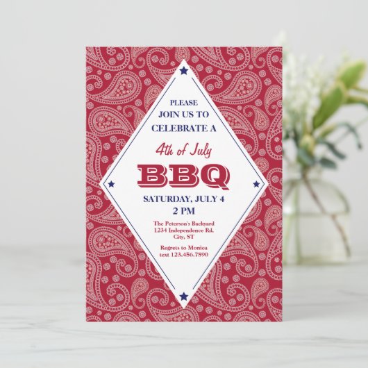 Bandana Pattern 4 juli BBQ Uitnodiging (Staand voorkant)
