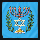 Bandana Persian Magen David Menorah<br><div class="desc">Cette image a été adaptée à partir d'un carrelage juif perse antique et présente une menorah avec un Magen David (Étoile de David) encadré de branches d'olivier. Les imperfections de l'image originale peinte à la main ont été conservées.</div>