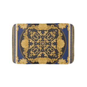 Bandana Print: Zwart Blauw Goud. Badmat
