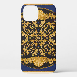 Bandana Print: Zwart Blauw Goud. iPhone 12 Hoesje