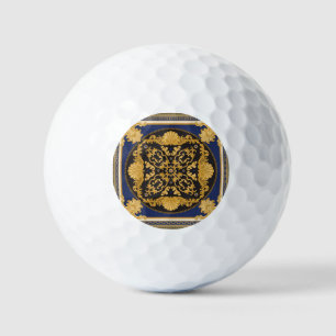 Bandana Print: Zwart Blauw Goud. Golfballen