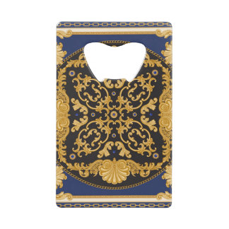Bandana Print: Zwart Blauw Goud. Kredietkaart Flessenopener