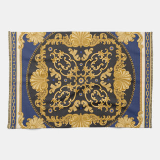 Bandana Print: Zwart Blauw Goud. Theedoek