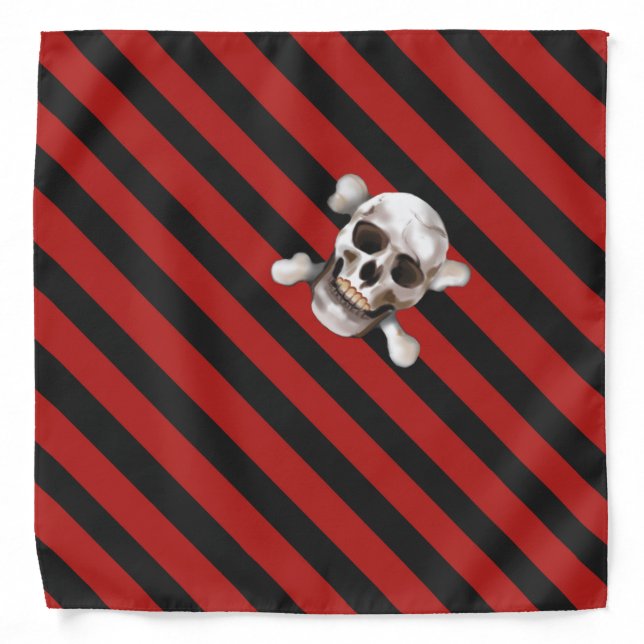 Bandana Red 'n Black Pirate Stripes w' Skull and Crossbone (Front)