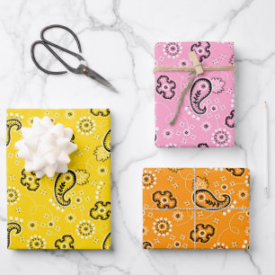 Bandana Sinaasappel geel roze modern meisjes avont Inpakpapier Vel